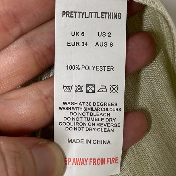 Pretty Little Thing Women's Wide Leg Palazzo Pants 2 Beige High Rise Pleated - Picture 10 of 10